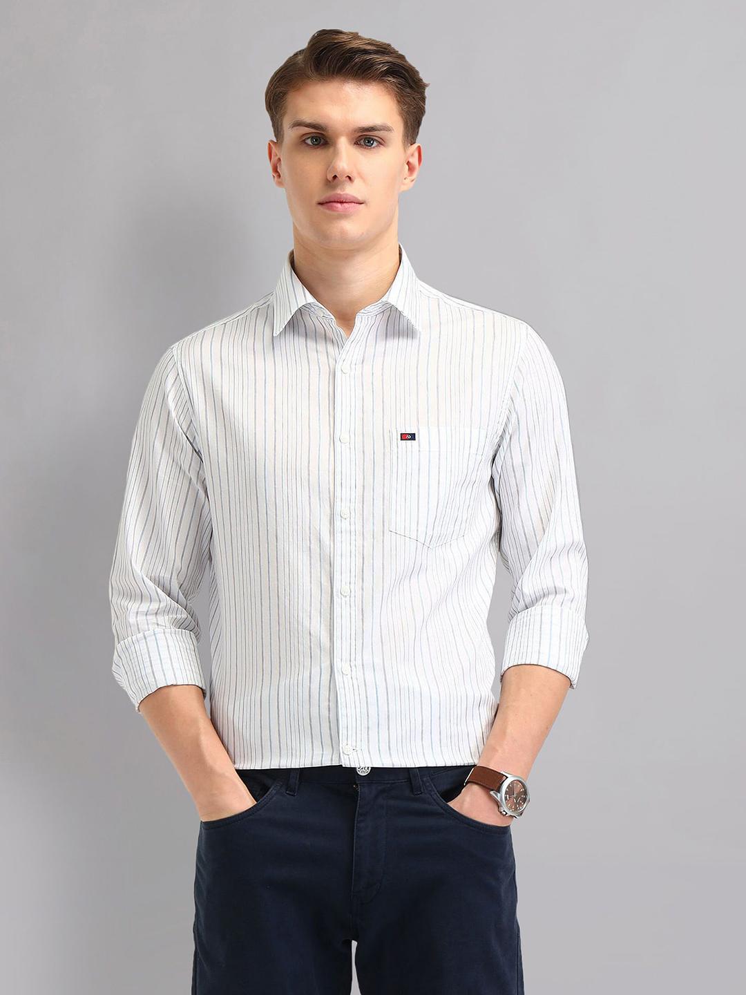 AD By Arvind Men Spread Collar Vertical Striped Cotton Slim Fit Casual Shirt