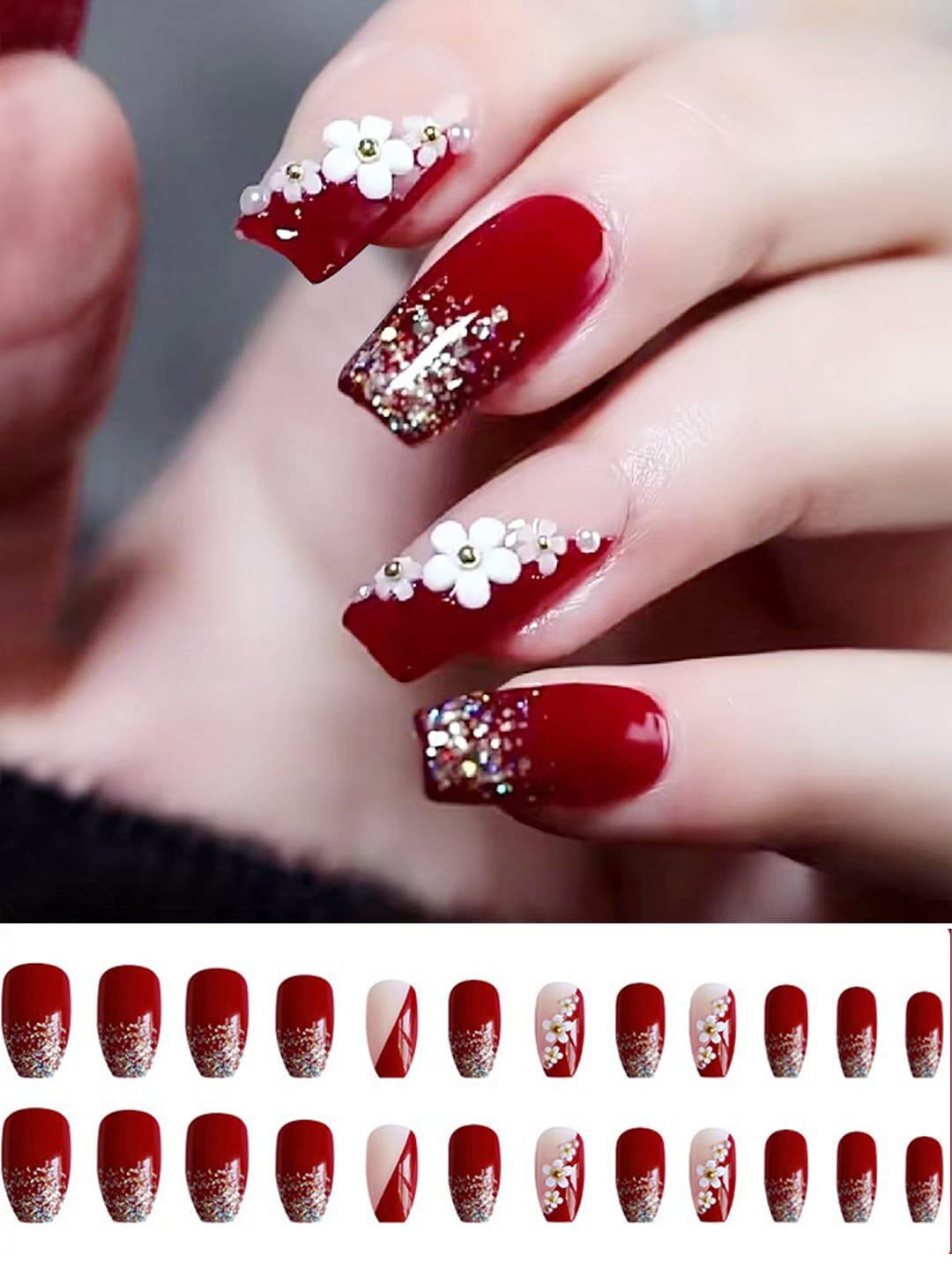 Buy Secret Lives 24 Pieces Glossy Fake Nails With 3D Flower & Glitter -  - Personal Care for Women