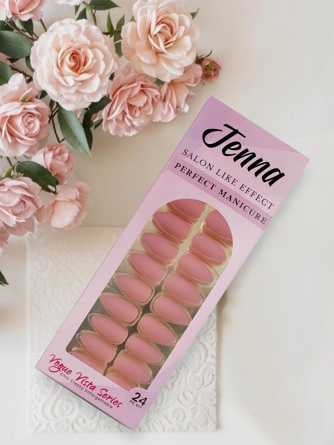 Buy JENNA Set Of 24 French Tip Press On Acrylic Almond Shape Artificial Nails Coral - - Personal Care for Women