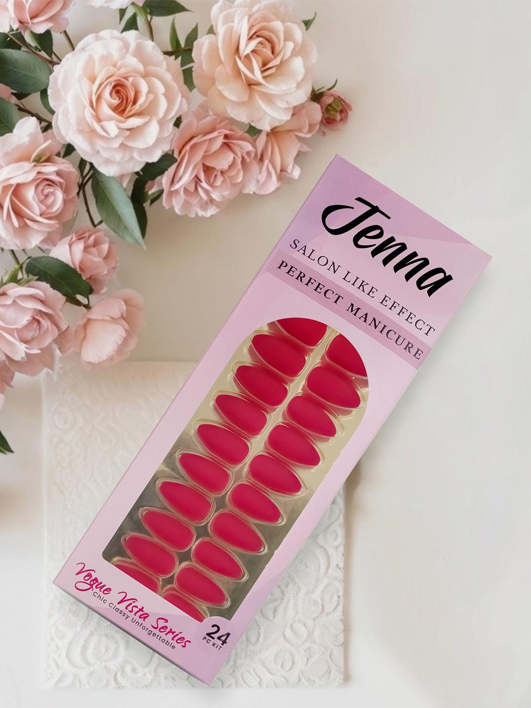 Buy JENNA 24 Pcs French Tip Almond Shape Press On Acrylic Artificial Nails   Dark Pink -  - Personal Care for Women