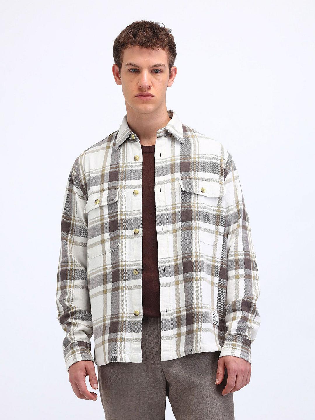 Flying Machine Men Spread Collar Tartan Checked Cotton Casual Shirt