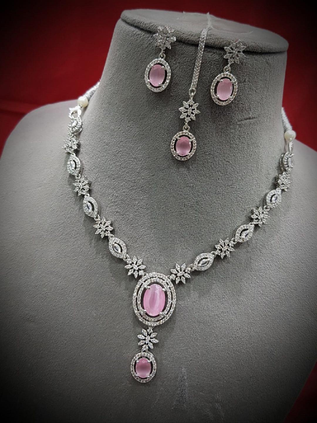 Buy Ladymania Silver Plated American Diamond Stone Studded Jewellery Set - - Accessories for Women