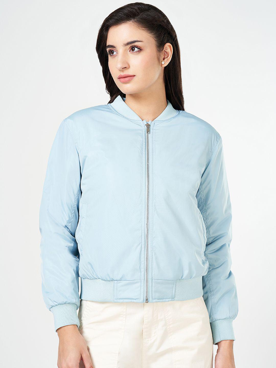 Honey by Pantaloons Women Stand Collar Solid Casual Bomber Jacket