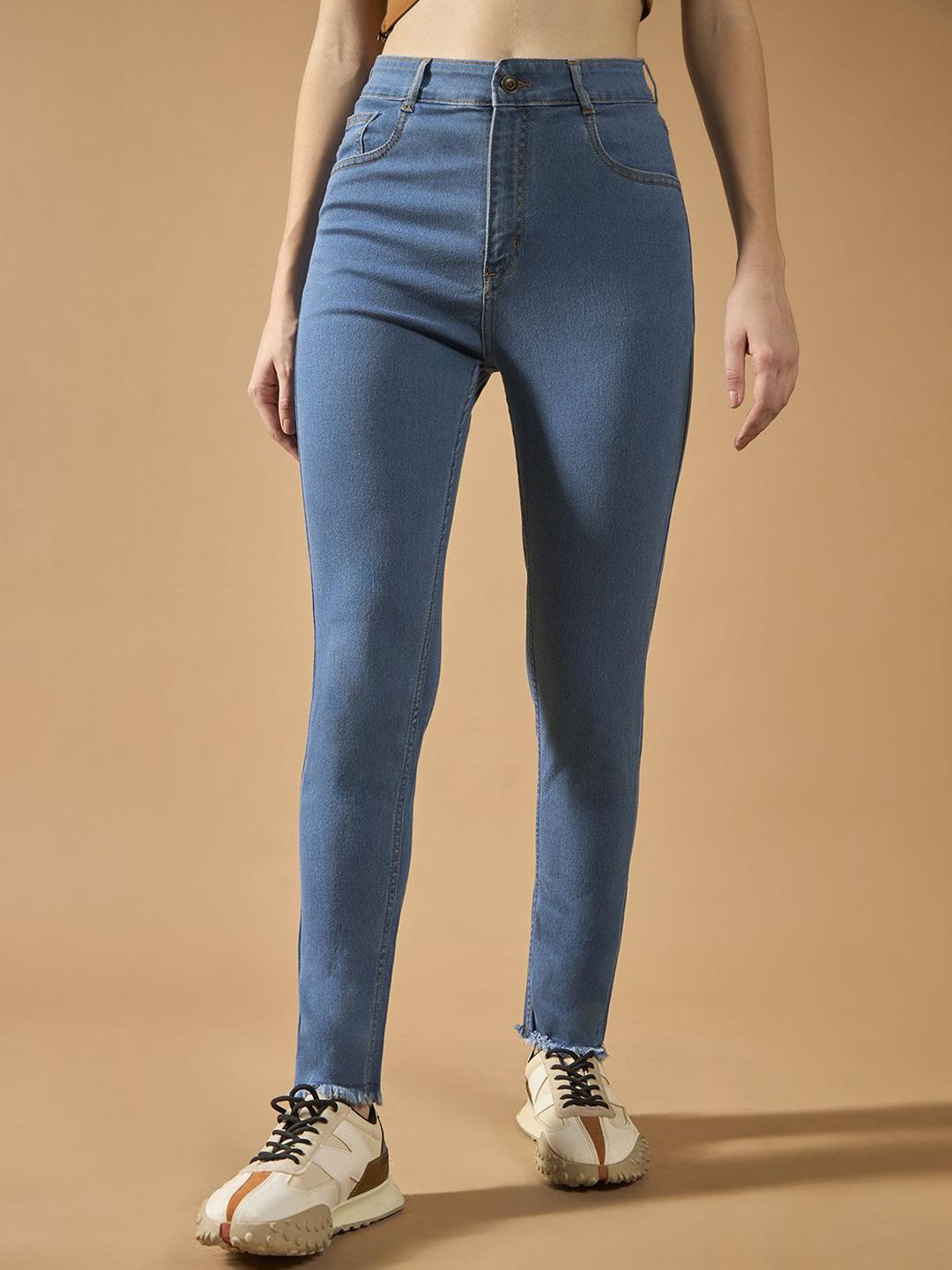 Roadster Women Skinny High Rise Cropped Length Fringe Detailing Stretchable Denim Jeans