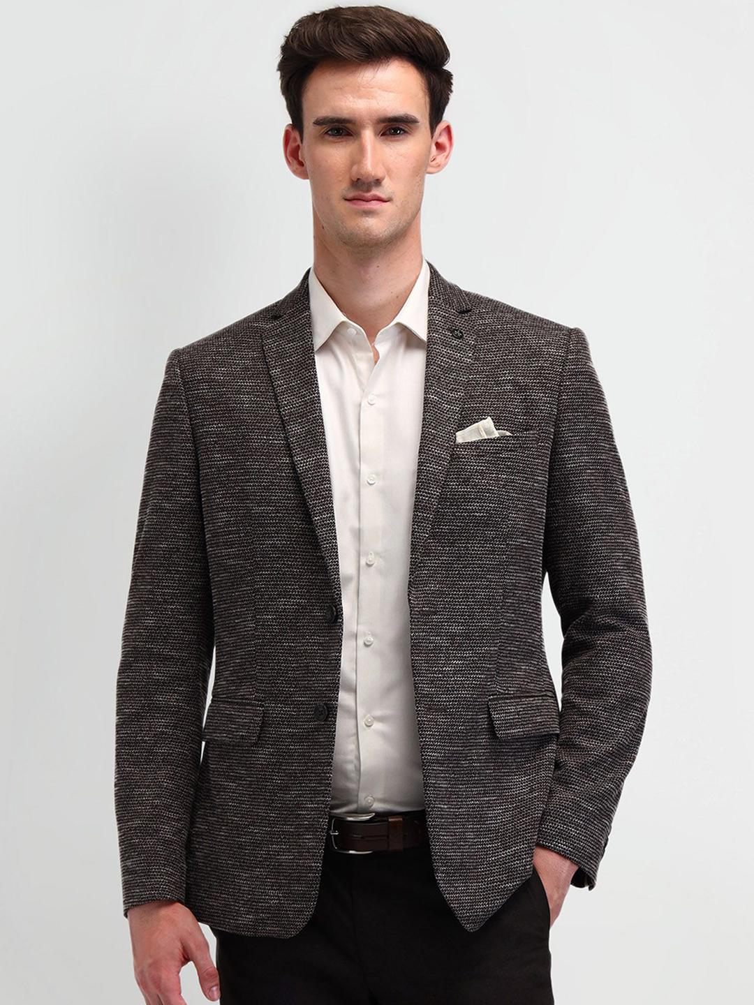 Men's Green Self-Design Single Breasted Blazer
