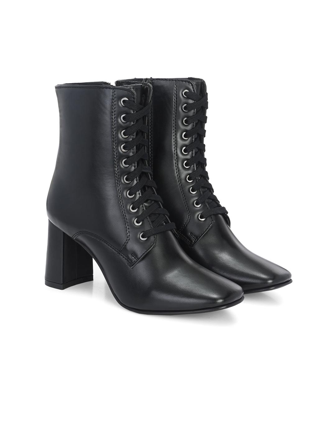Buy Delize Women Round Toe Block Heeled Winter Lace Ups Boots - - Footwear for Women