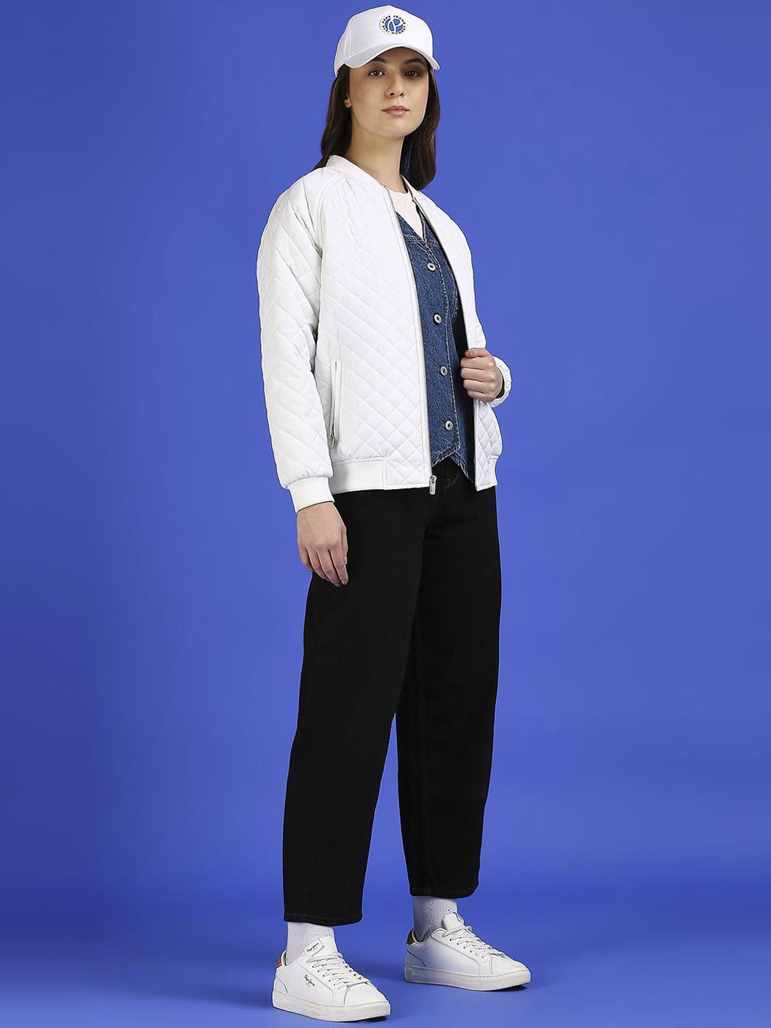 Pepe Jeans Women Stand Collar Solid Casual Puffer Jacket