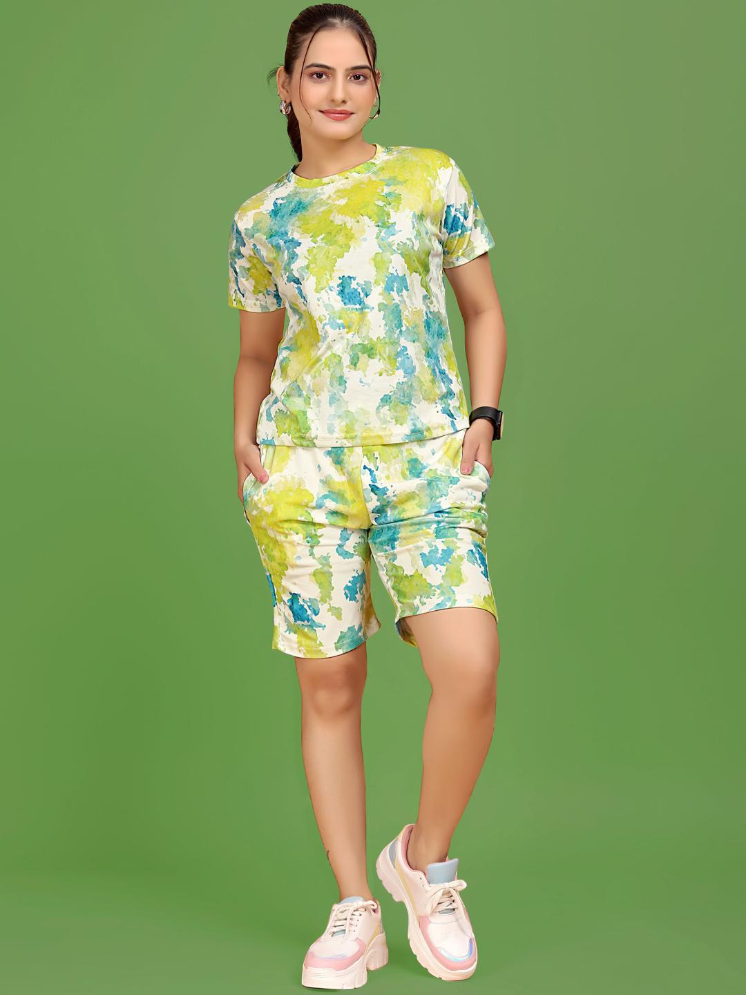 Buy SAKARMAA Digital Printed Round Neck T Shirt With Shorts Co Ords - - Apparel for Women