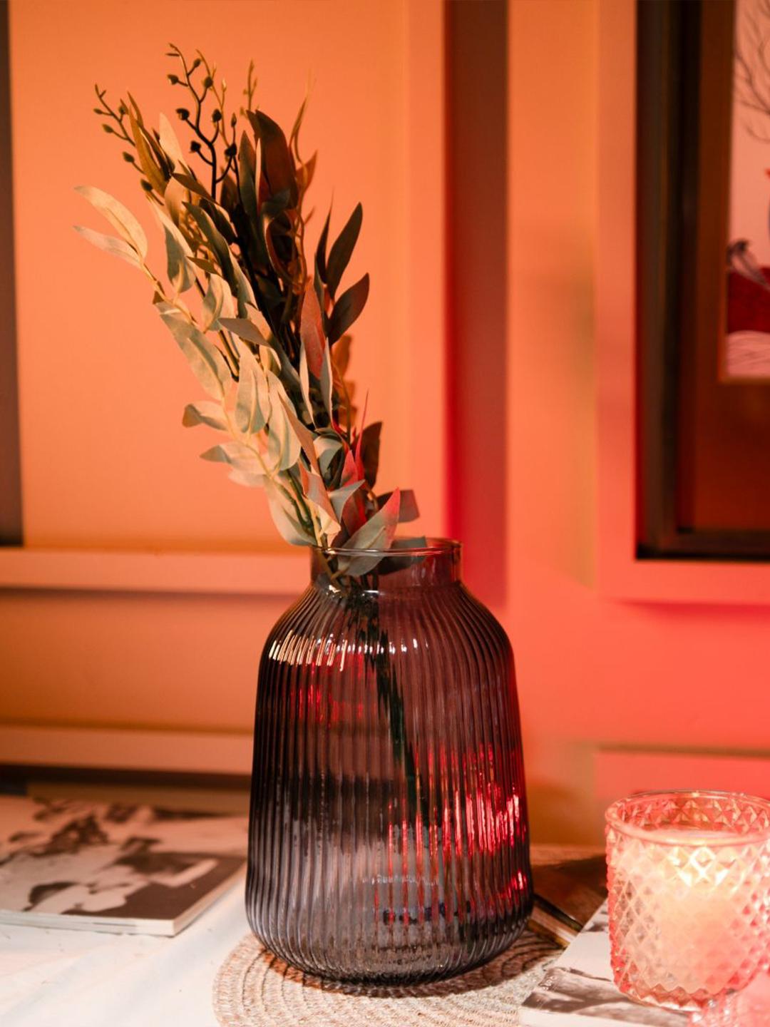 Buy ArteCasa Black Ribbed Vase Glass For Home Decor Showpiece - Vases ...