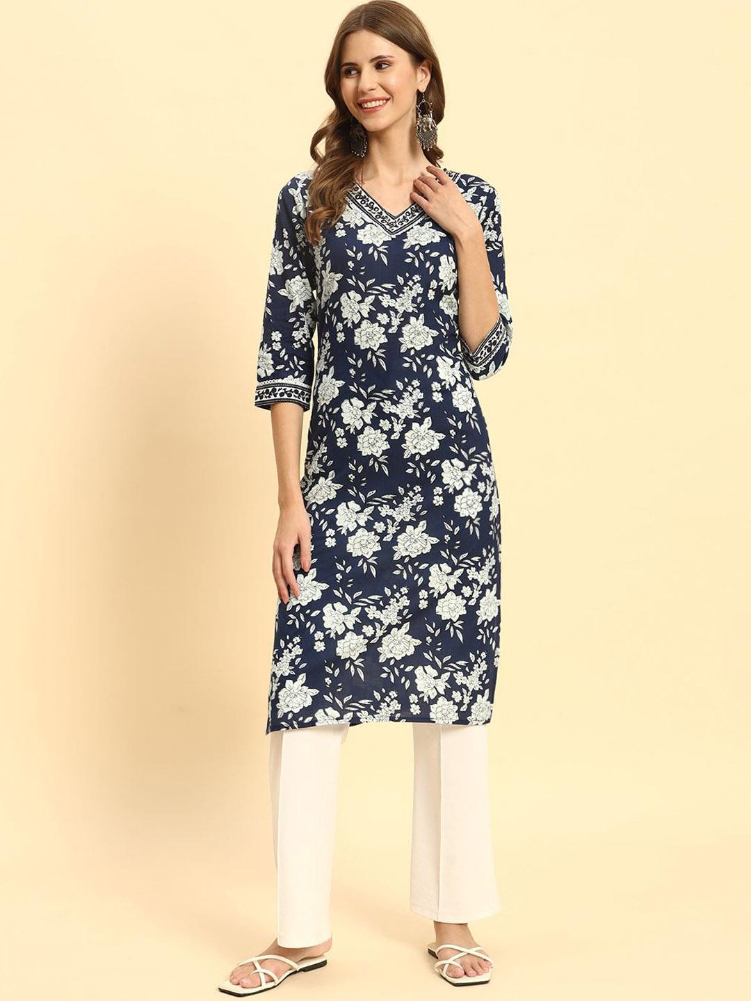 Sa Rasa Buy Sa Rasa Women Floral Printed V Neck Pure Cotton Straight Kurta ...