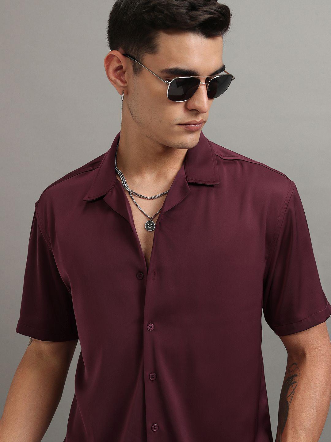 HIGHLANDER Men Cuban Collar Relaxed Fit Shirt