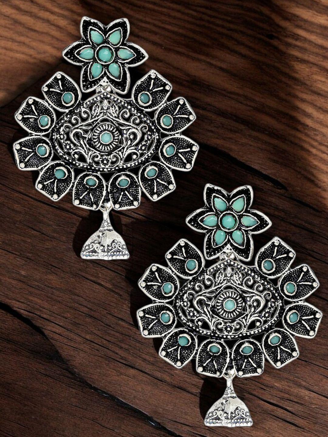 Buy OOMPH Artificial Stones And Beads Floral Oxidised Drop Earrings -  - Accessories for Women
