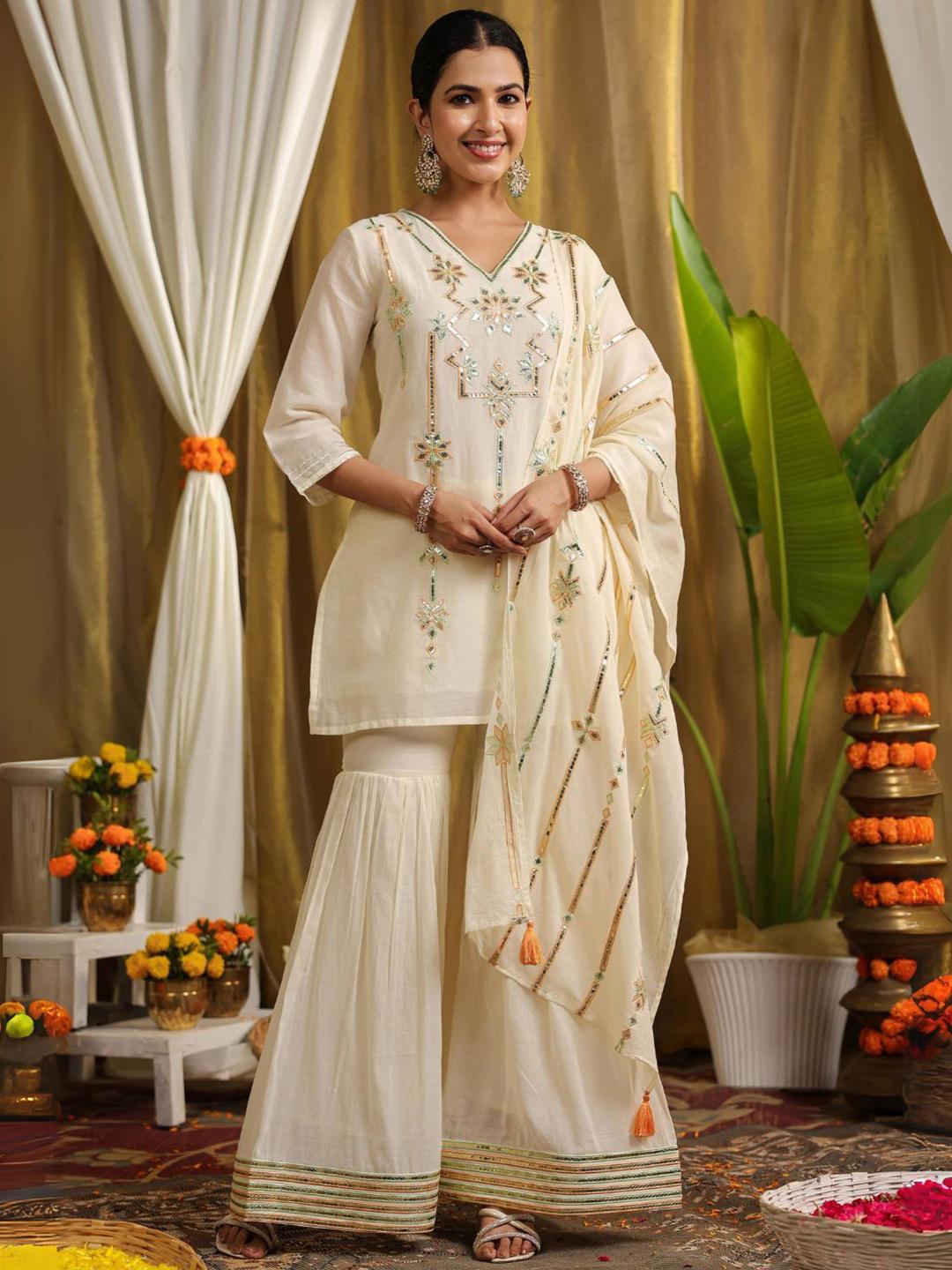 Women Gotta Patti Kurti With Sharara & With Dupatta