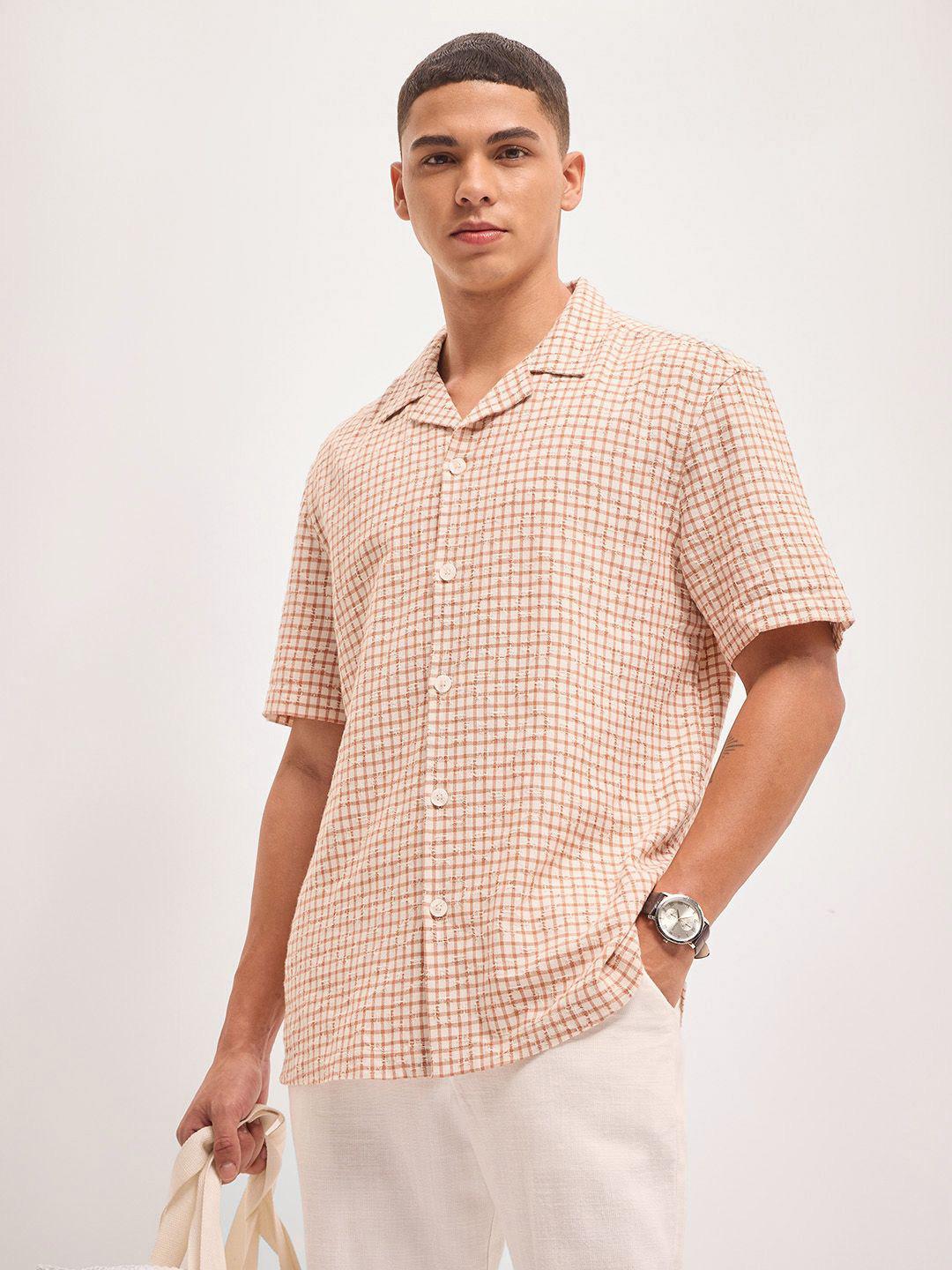 THE BEAR HOUSE Men Micro Checks Pure Cotton Casual Shirt
