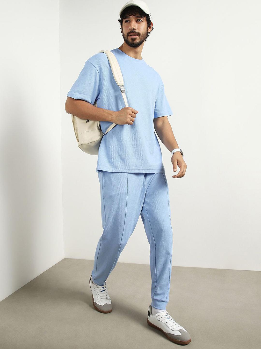 Buy NOBERO Oversized Textured T Shirt And Joggers Co Ord Set -  - Apparel for Men