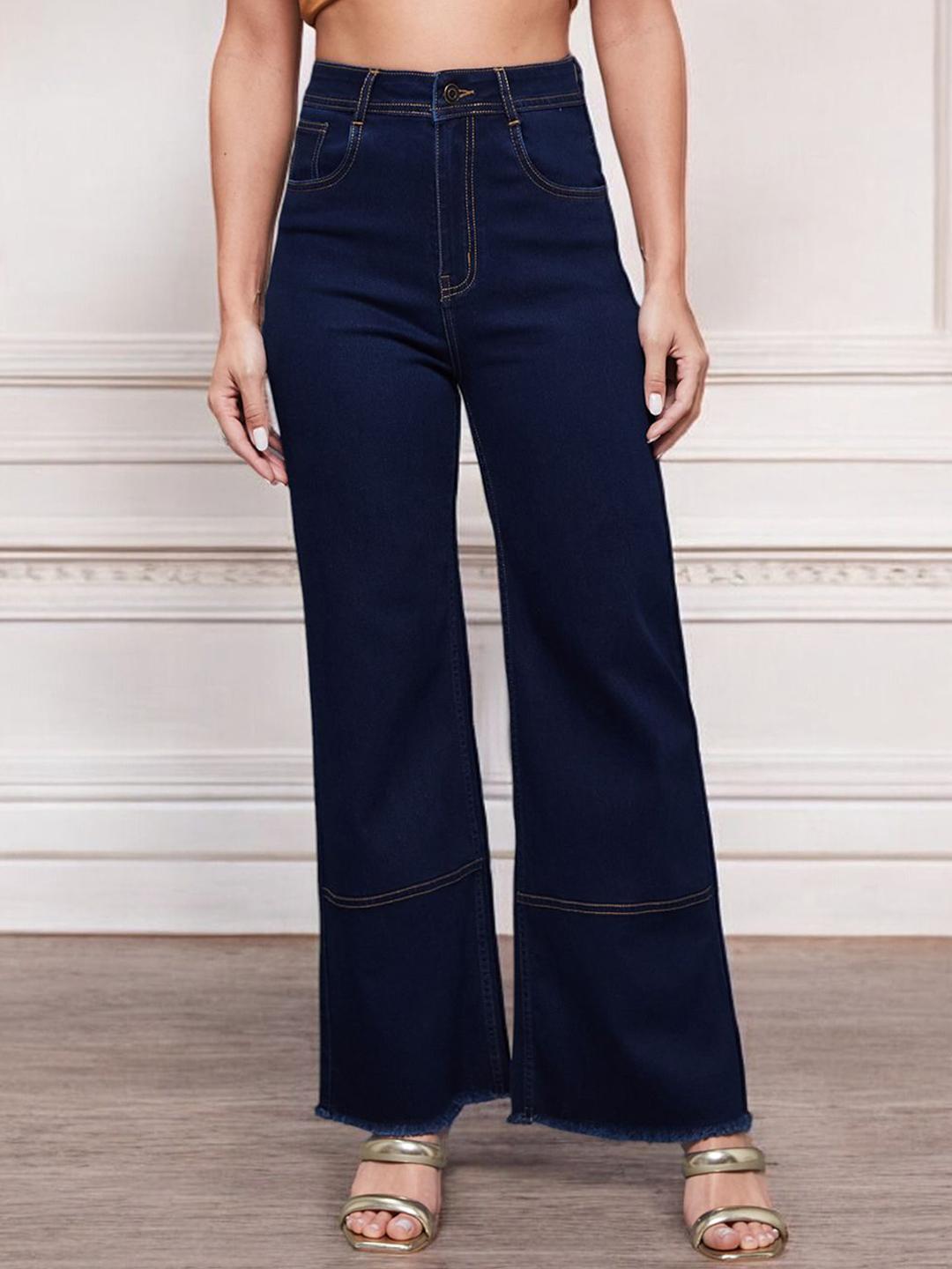 Miss Chase Women Cotton Wide Leg High-Rise Stretchable Jeans