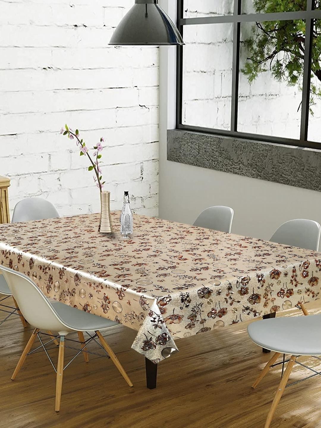 Buy LooMantha Gold Toned & Orange Floral Waterproof 6 Seater Table Cover - - Home for Unisex