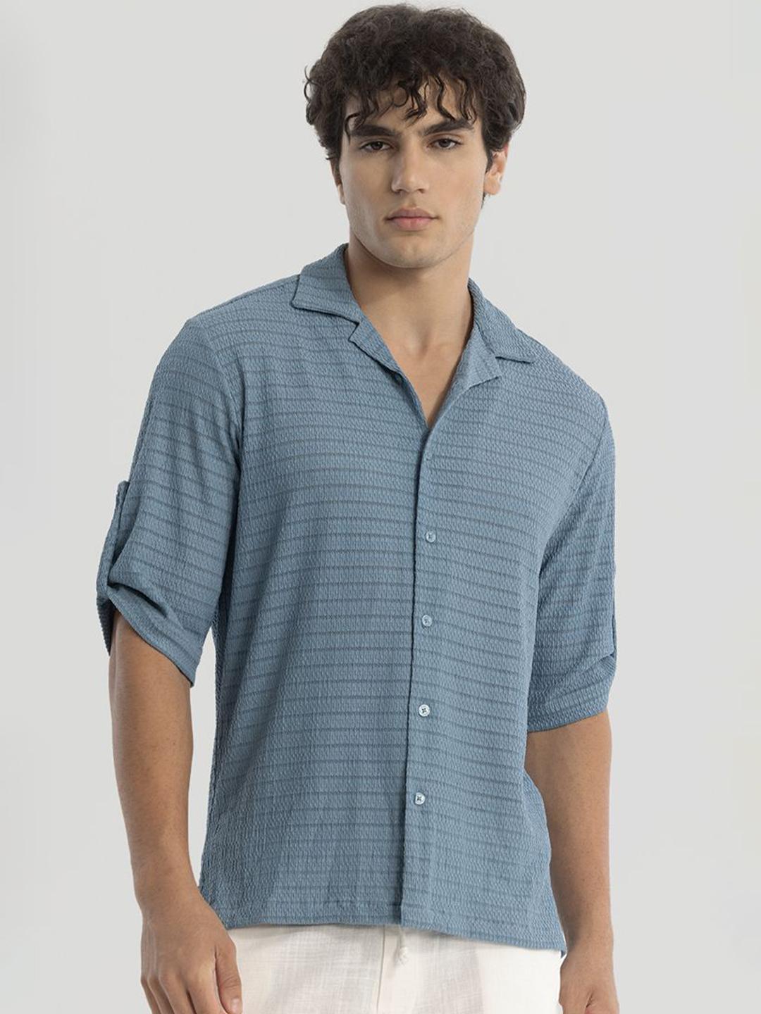 Snitch Men Comfort Boxy Fit Cuban Collar Solid Casual Shirt