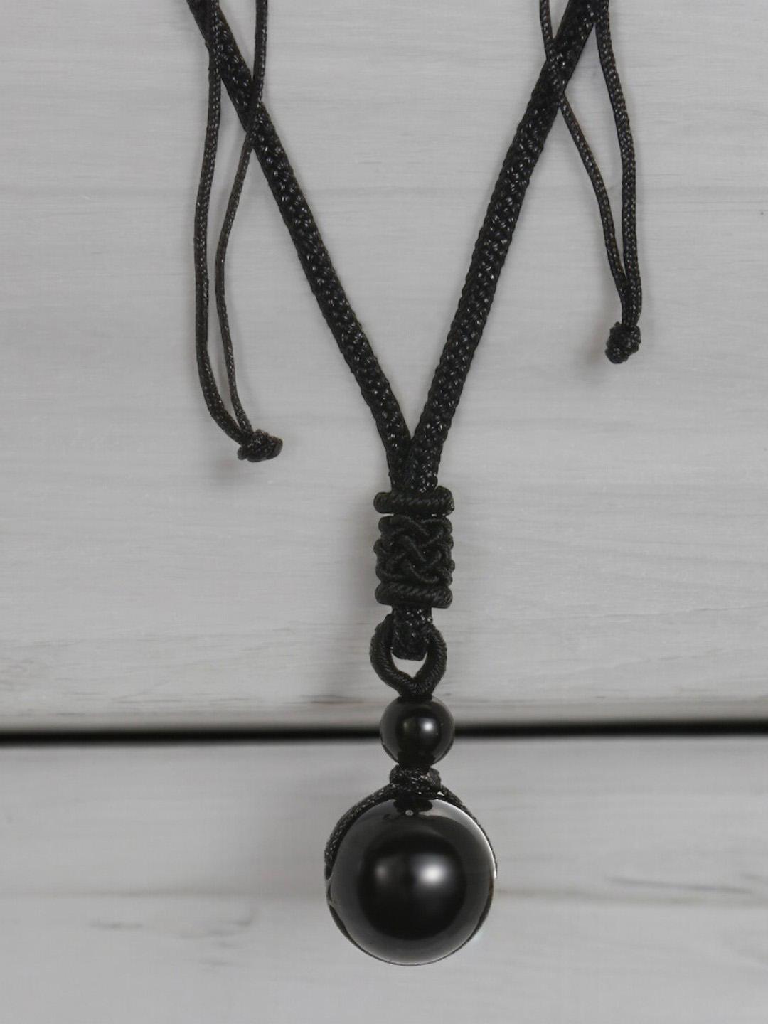 Buy Fabula Circular Obsidian Stone Pendant With Chain -  - Accessories for Men