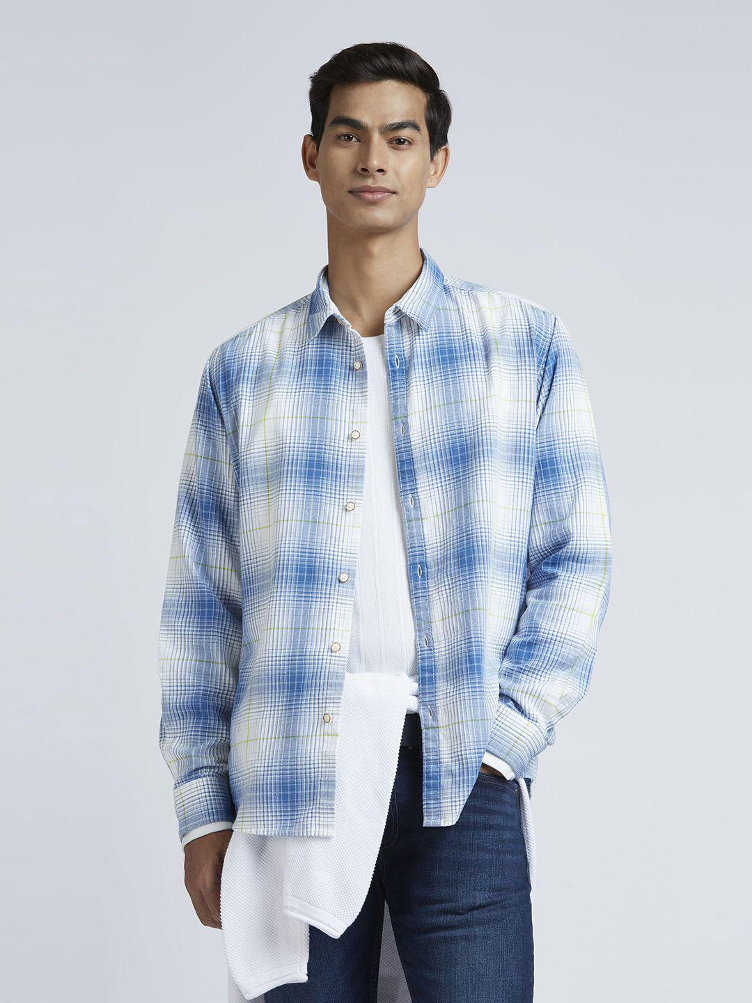 Pepe Jeans Men Spread Collar Tartan Checked Cotton Casual Shirt