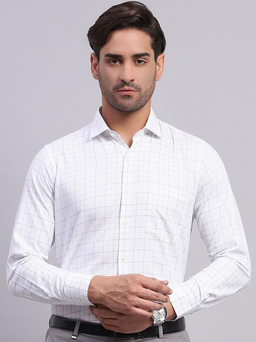 Monte Carlo Men Spread Collar Grid Tattersall Checked Cotton Casual Shirt