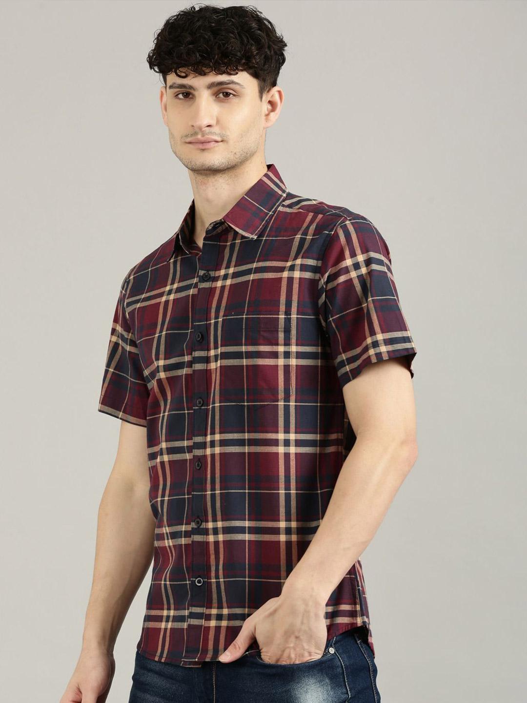 Joven Men Cutaway Collar Tartan Checked Cotton Casual Shirt