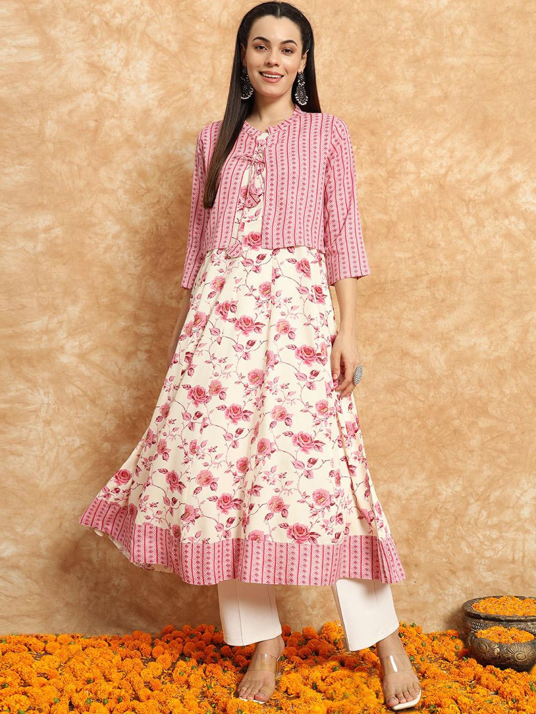 Sa Rasa Buy Sa Rasa Floral Printed Sleeveless Anarkali Kurta With Jacket ...