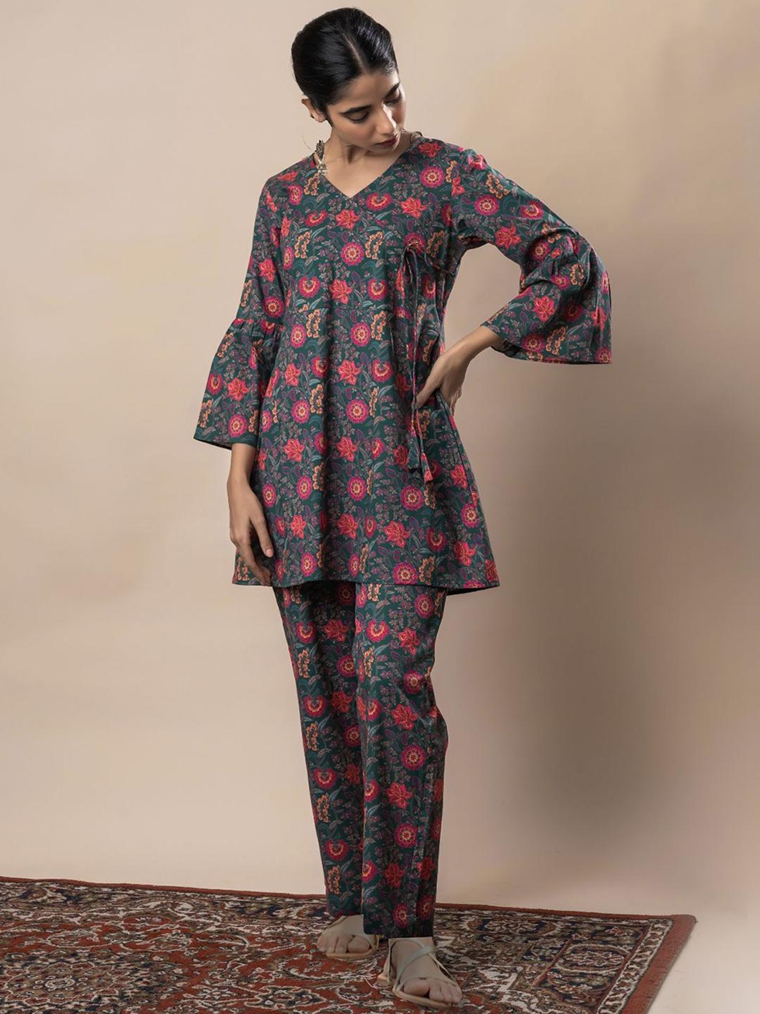 Buy Moda Rapido Printed V Neck Pure Cotton Tunic With Trouser - Co Ords ...