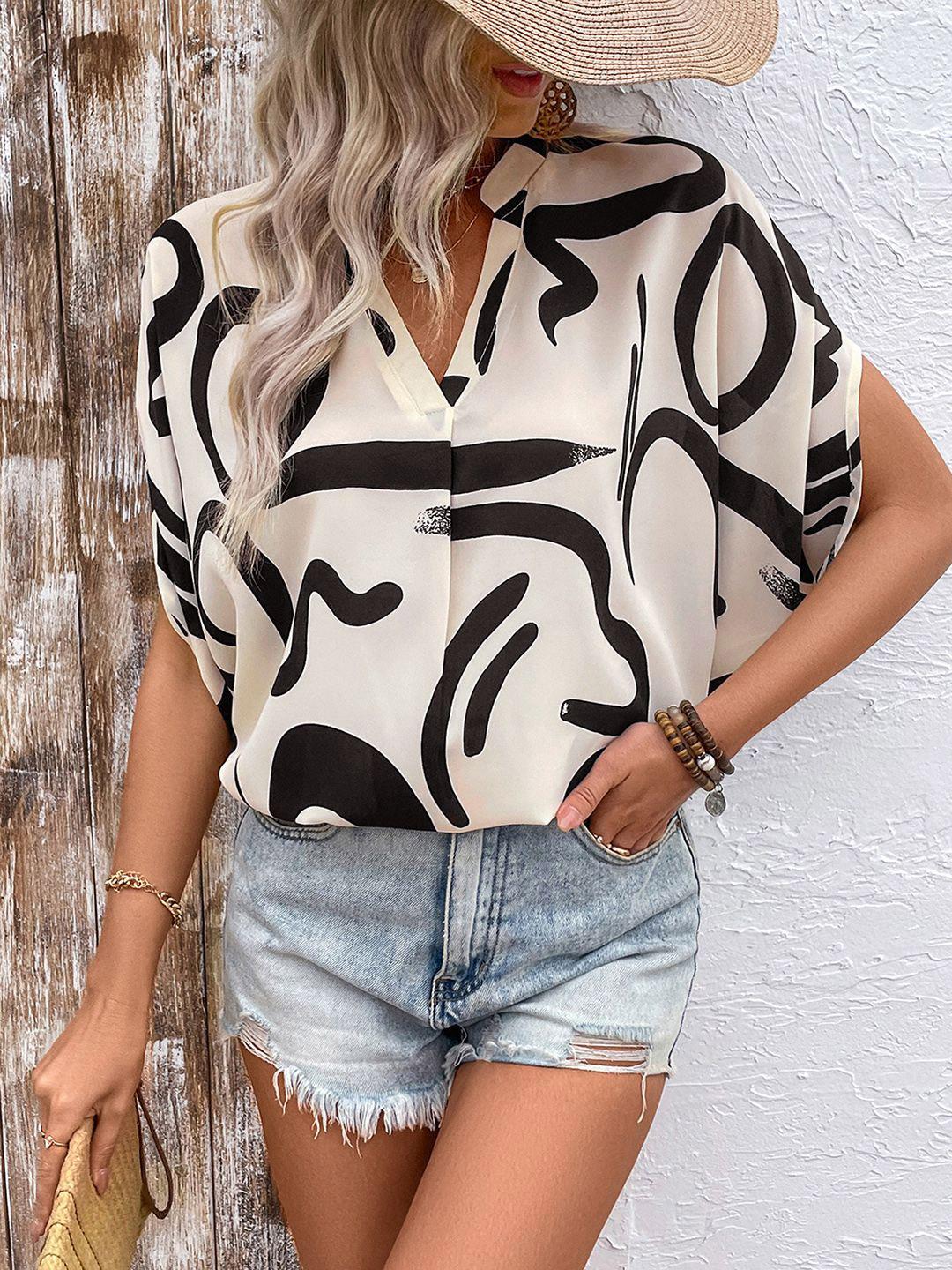 Mode Top Buy JC Mode Women Abstract Printed Mandarin Collar Top - Tops for Women ...