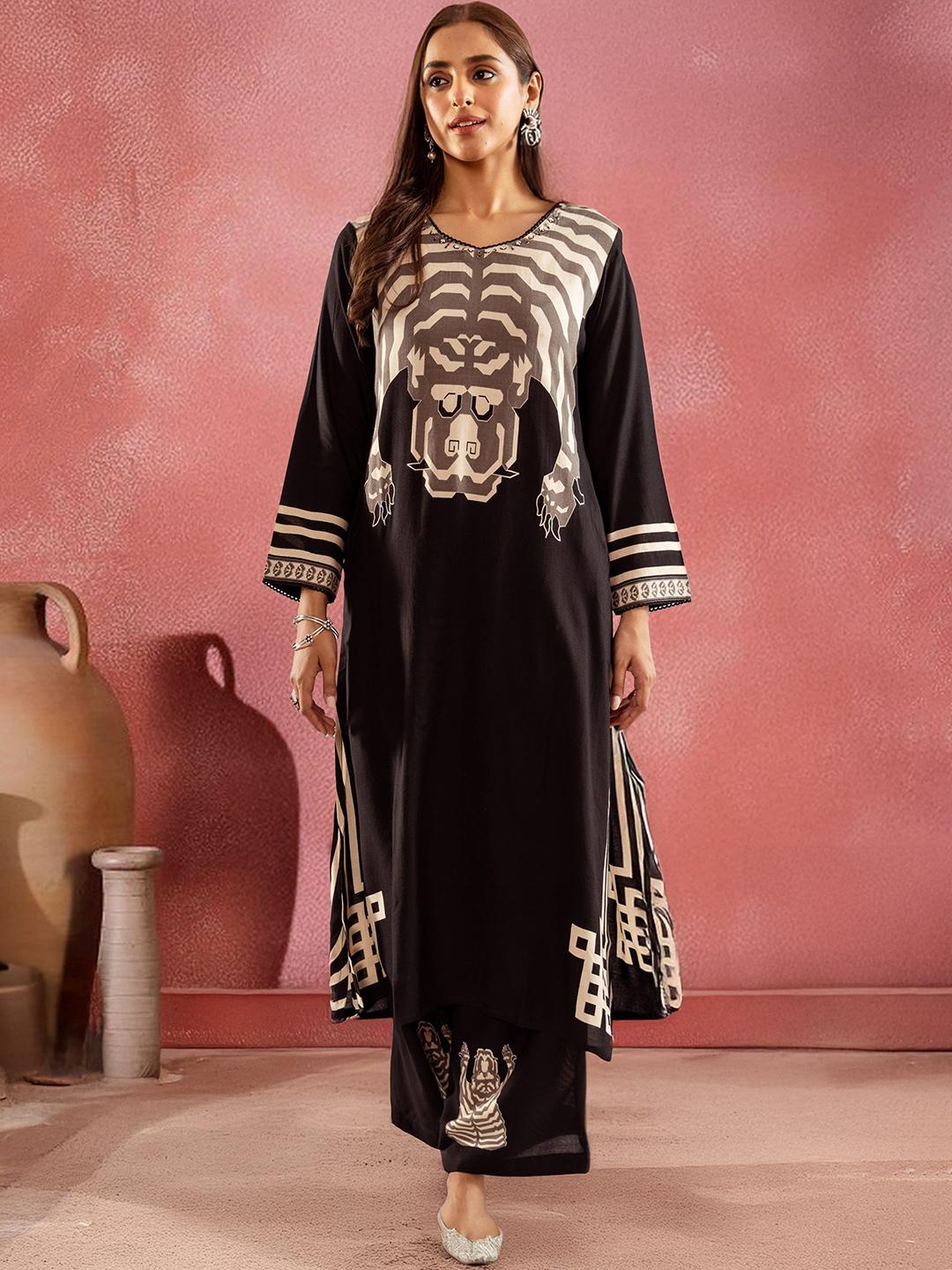 Buy Sangria Printed With Embroidered Kurta With Palazzos - Kurta Sets ...