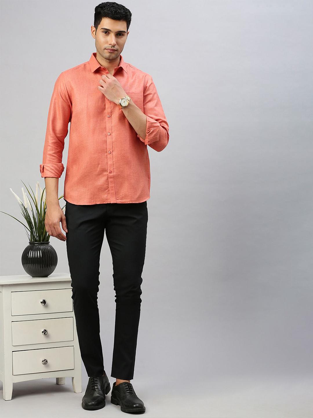 Ramraj Solid Spread Collar Long Sleeves Cotton Shirt