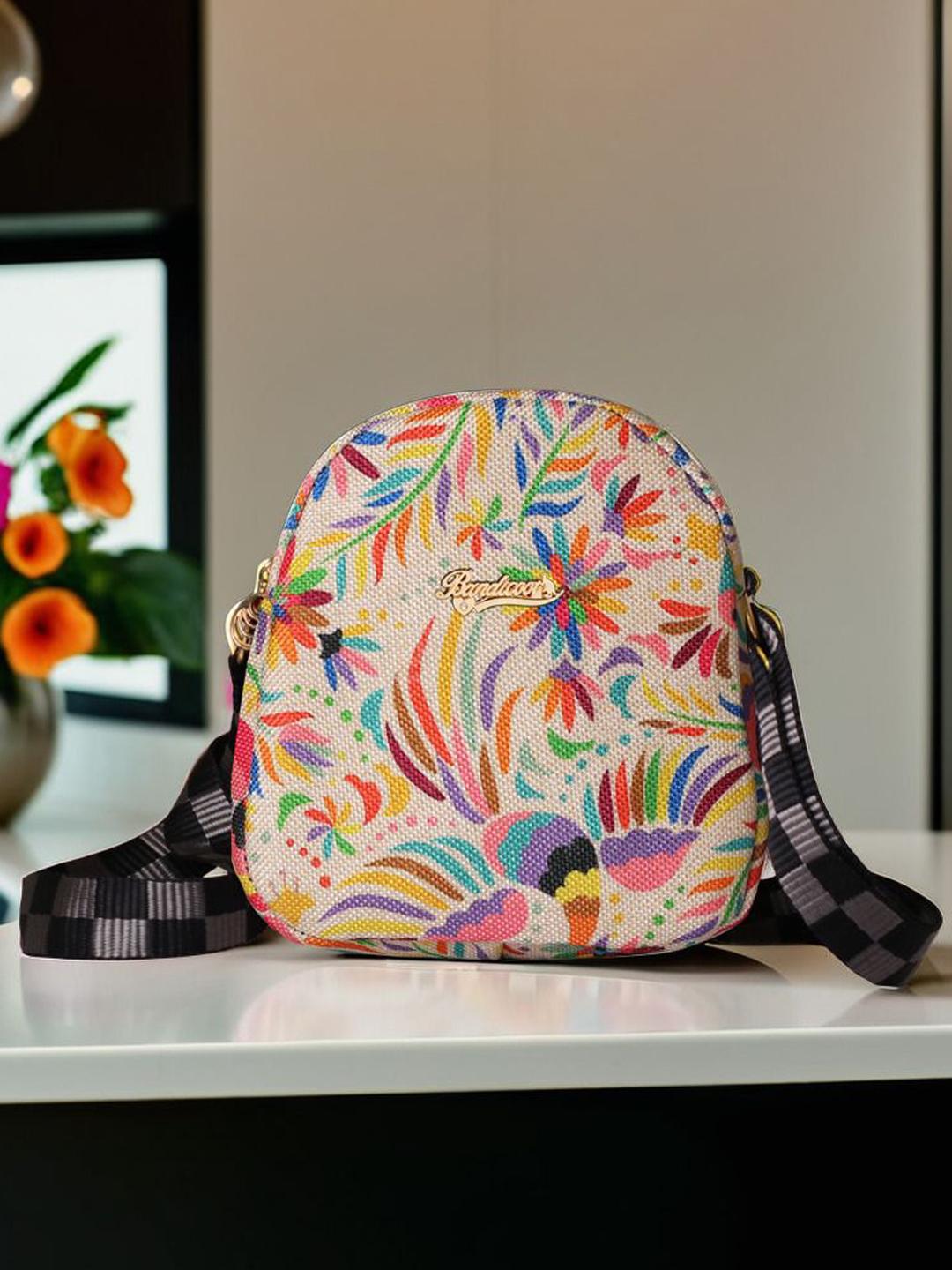 Buy BANDICOOT Floral Printed Jute Webbing Strap Structured Sling Bag - - Accessories for Women