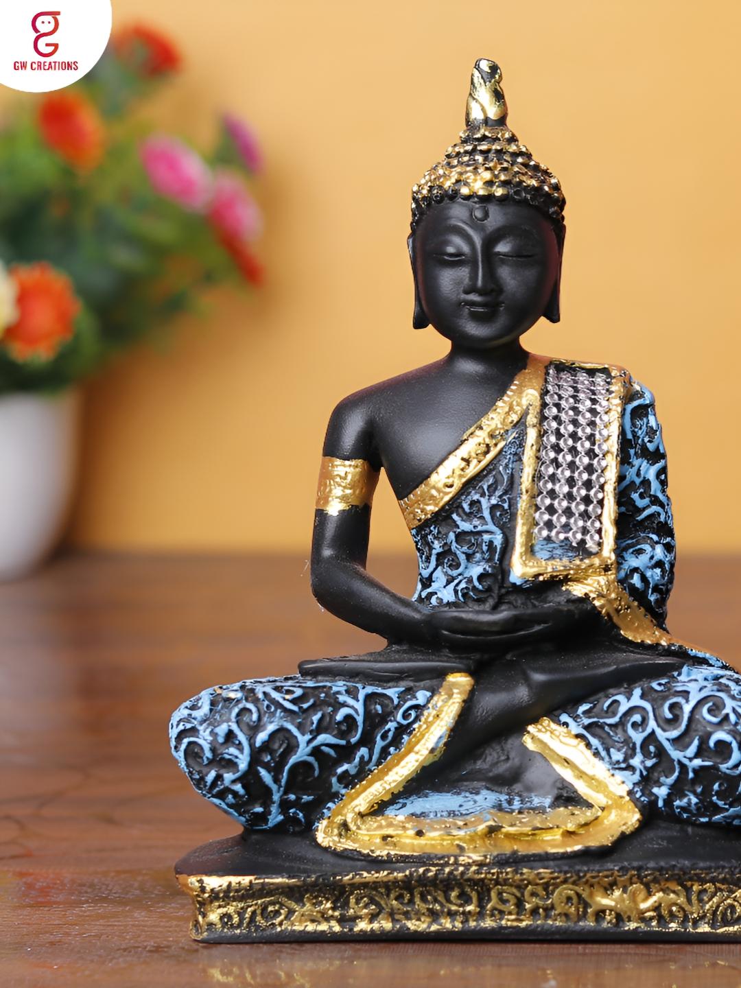 Buy GW CREATIONS Gautam Buddha Meditating Position Blue Polyresin Glossy Living Room Medium Showpiece 2 Inches - - Home for Unisex