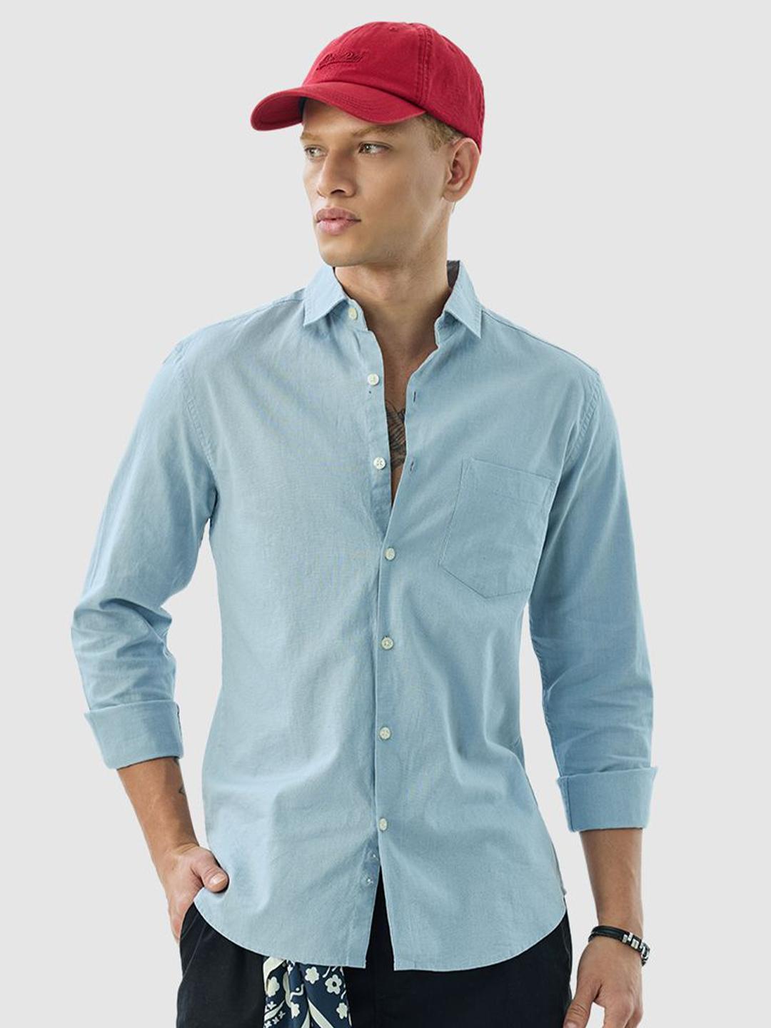 Snitch Men Sky Blue Solid Shirt