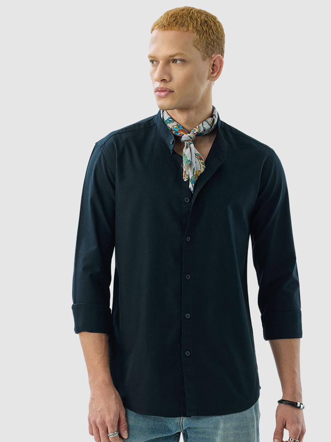 Snitch Men Slim Fit Solid Band Collar Cotton Casual Shirt