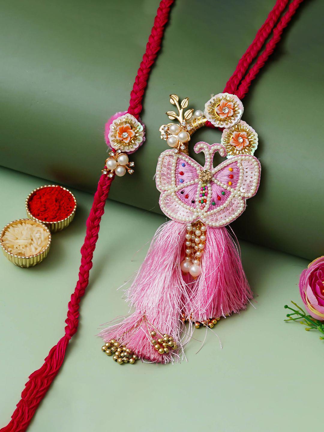 Buy ECraftIndia Set Of 2 Butterfly Designer Thread Rakhis With Roli ...