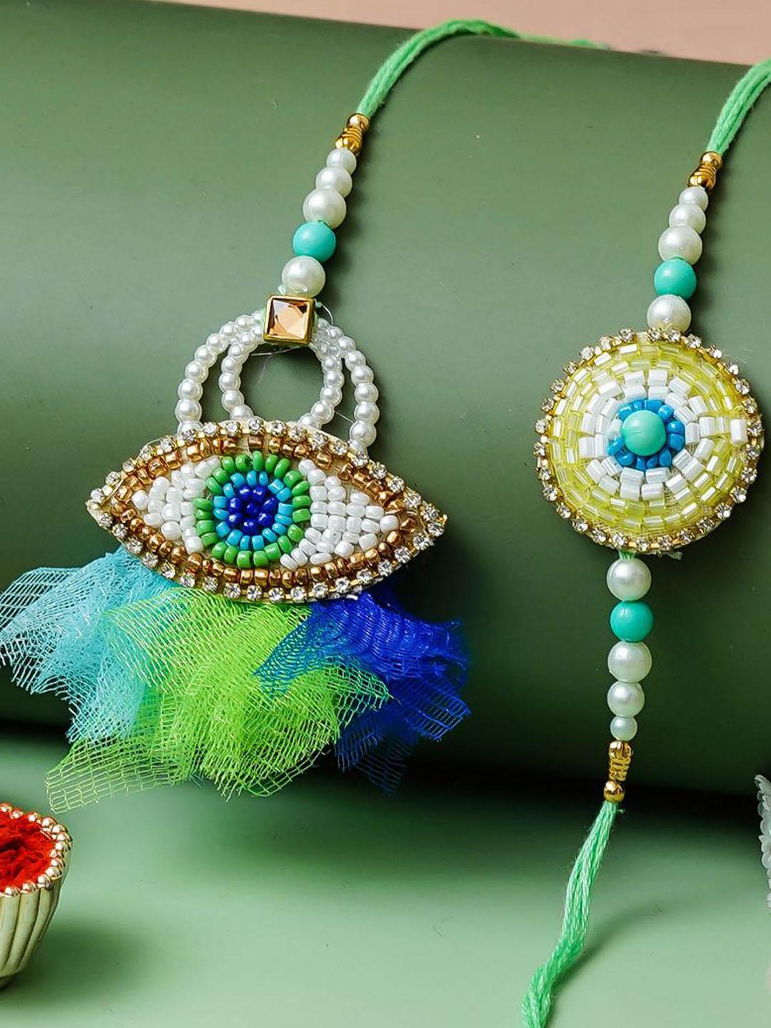 Buy ECraftIndia Set Of 2 Artfificial Stones Studded And Beaded Evil Eye Rakhi -  - Accessories for Unisex