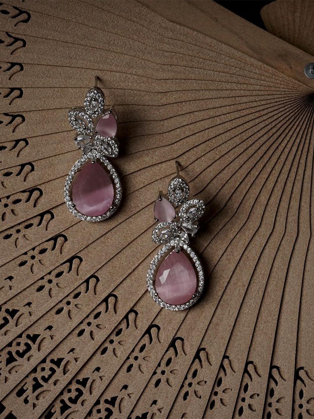 Buy Gemron Jewel Rhodium Plated American Diamond Contemporary Shapaed Drop Earrings - - Accessories for Women