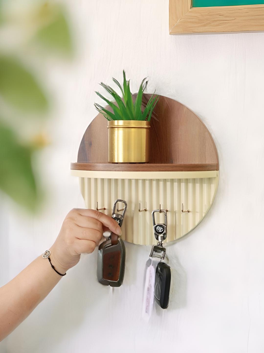 Buy Cinch Home White & Brown Wooden Key Holder With Shelf -  - Home for Unisex