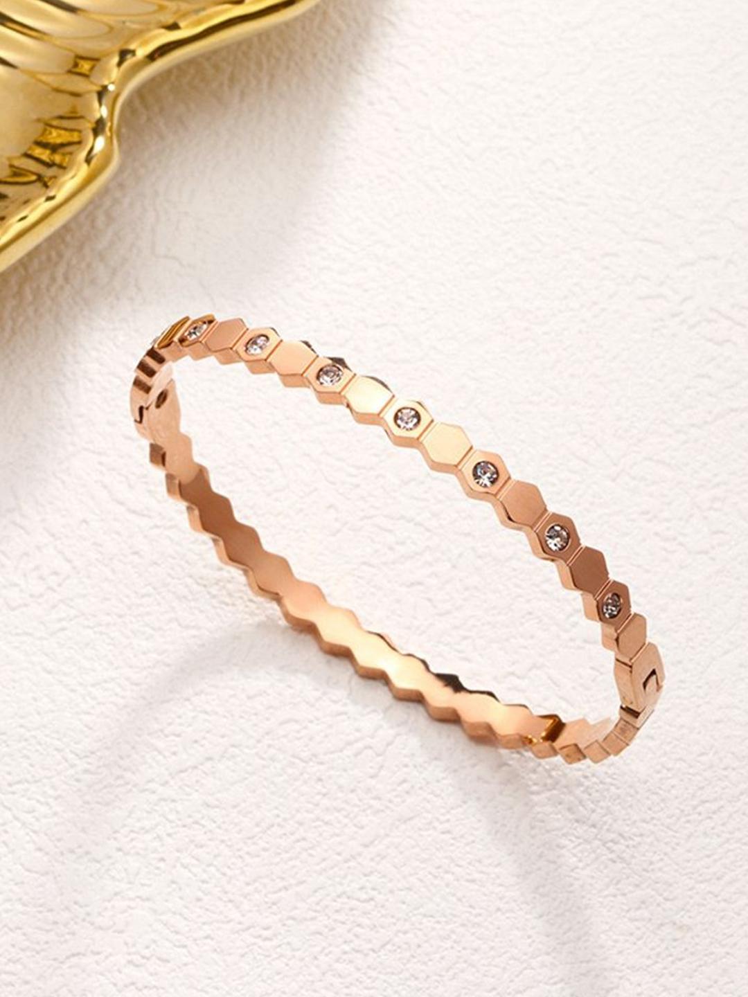 Buy MYKI Stainless Steel Gold Plated Artificial Stones Studded Bangle Style Bracelet - - Accessories for Women