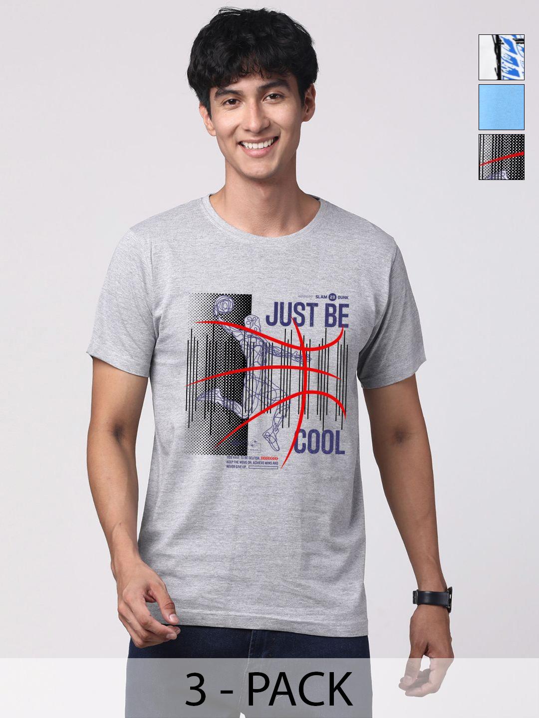 Buy ADRO Men Pack Of 3 Graphic Printed Round Neck Cotton T Shirts ...