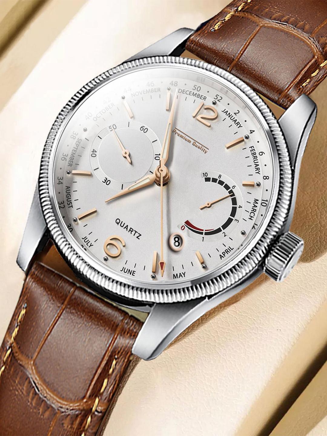 Buy DOUBLERUN Men Dial & Leather Textured Straps Analogue Multi ...