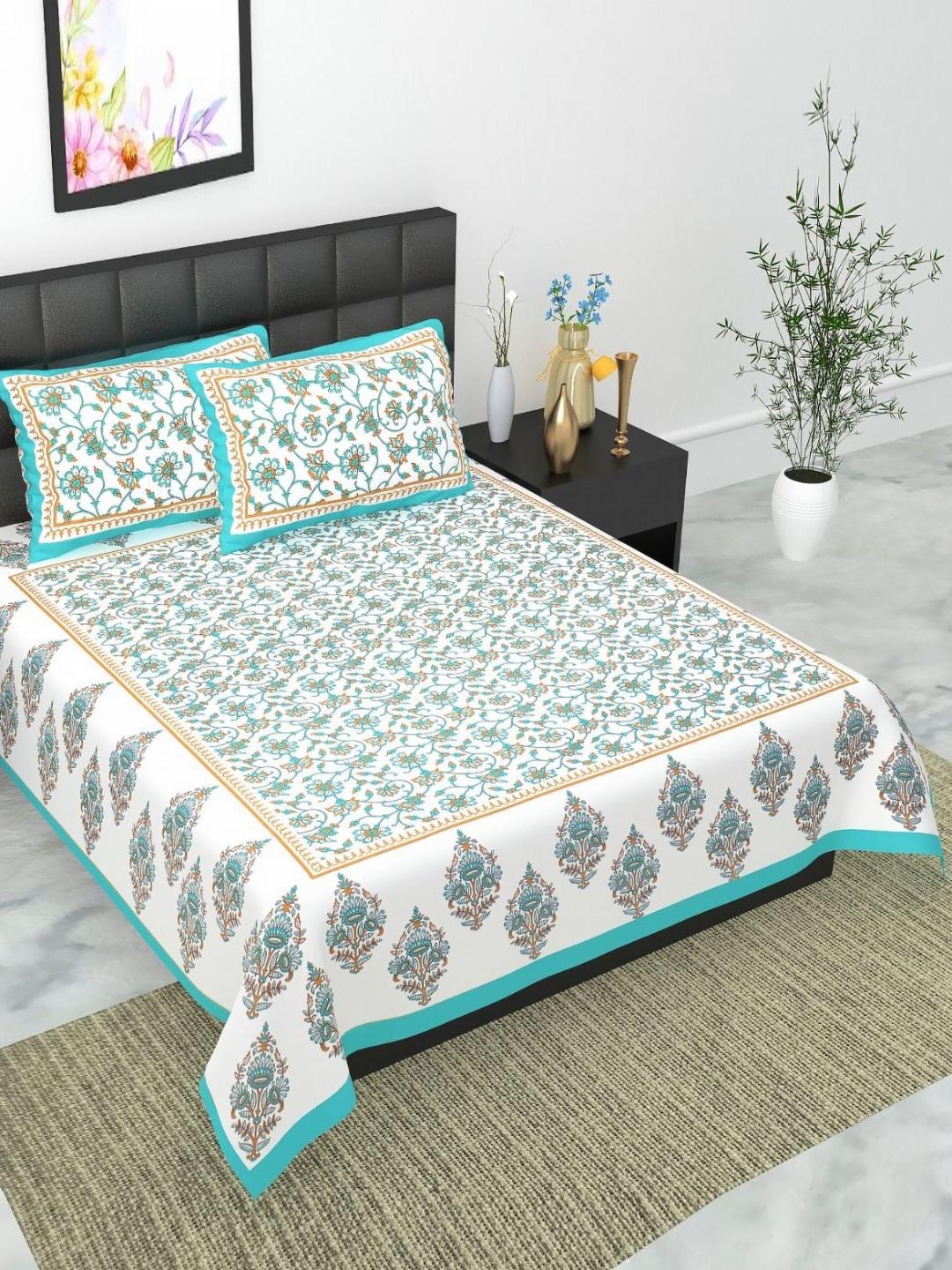 Buy UNIBLISS White Floral Cotton 144 TC Queen Bedsheet With 2 Pillow Covers 85 X 93 Inches -  - Home for Unisex