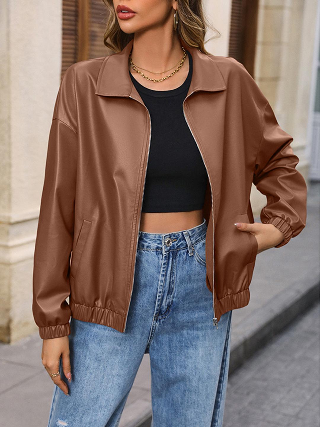 Brown Solid Windcheater Tailored Jacket with Lapel Collar