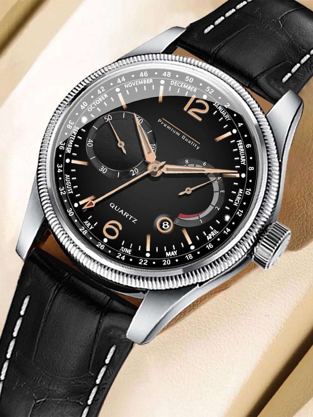 Buy DOUBLERUN Men Dial & Leather Bracelet Style Straps Analogue Multi ...