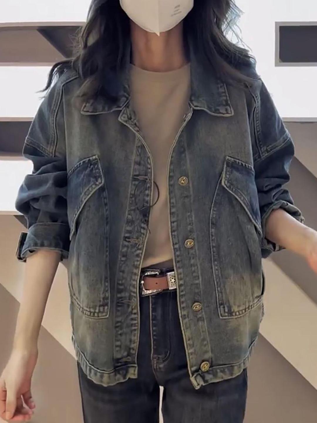 StyleCast x Revolte Women Spread Collar Denim Jacket