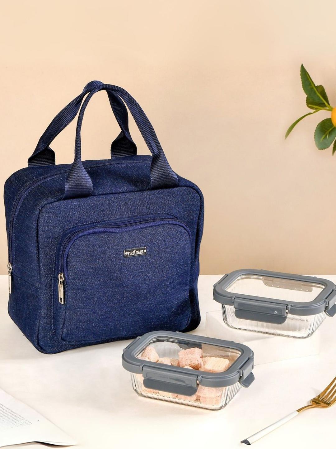 Buy Nestasia The Luxe Transparent & Blue 3 Pieces Glass Lunch Box With Lunch Bag -  - Home for Unisex