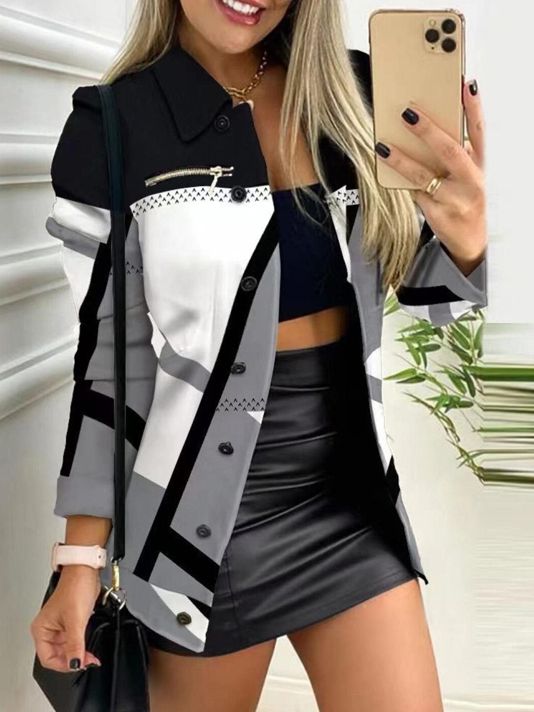 StyleCast Grey & White Colourblocked Spread Collar Open Front Jacket
