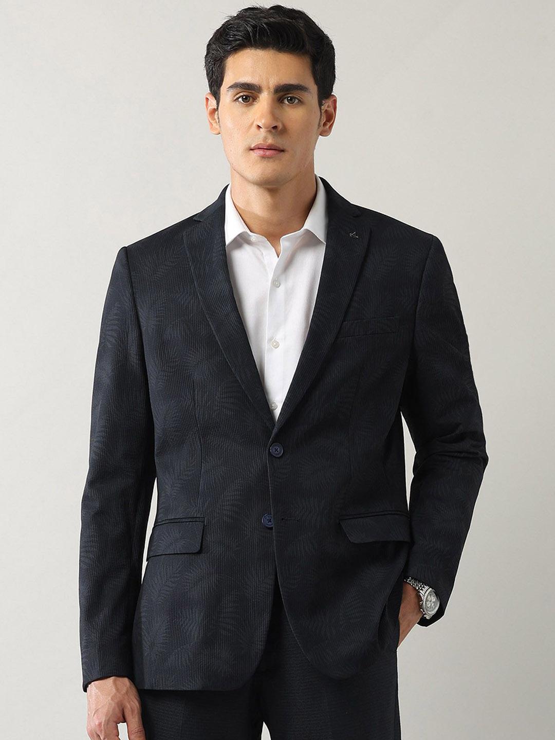 Men's Black Printed Slim-Fit Single-Breasted Blazer