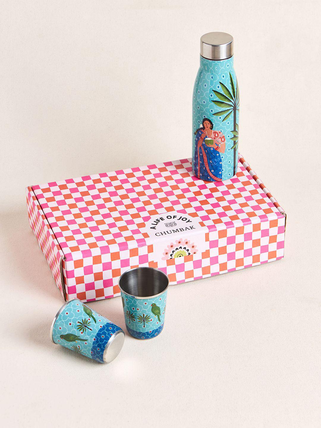 Buy Chumbak 3 Pcs Blue & Pink Printed Lady Chettiar Drinkware Gift Set -  - Home for Unisex